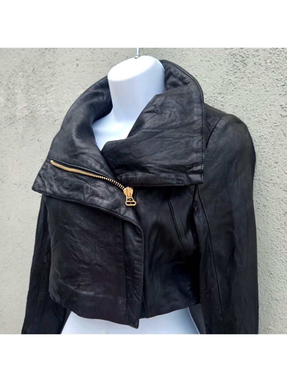 Vintage Pegah Anvarian Black Lambskin Leather Cropped Bolero Moto Jacket XS Rare - Picture 9 of 16